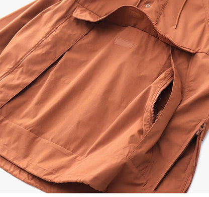 sanyamk Autumn Trekking Hooded Work Jacket Men's Windproof New Loose Half Zipper Stormsuit Outdoor Camping Hiking Riding Coat Tooling