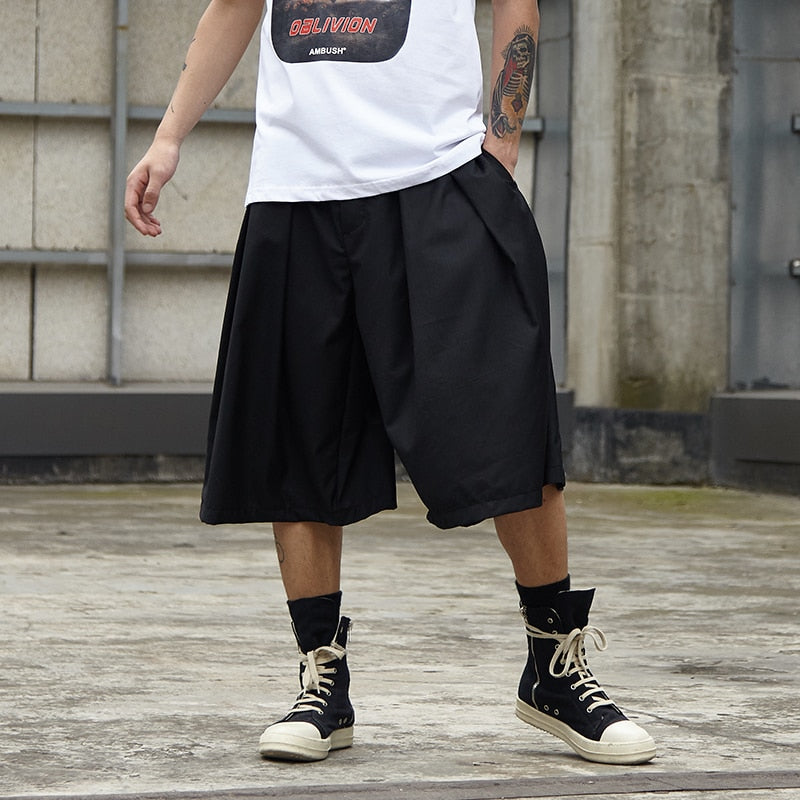 Bonsir Men Summer Streetwear Hip Hop Punk Gothic Loose Casual Skirt Shorts Male Oversize Fashion Kimono Wide Leg Harem Shorts Trousers