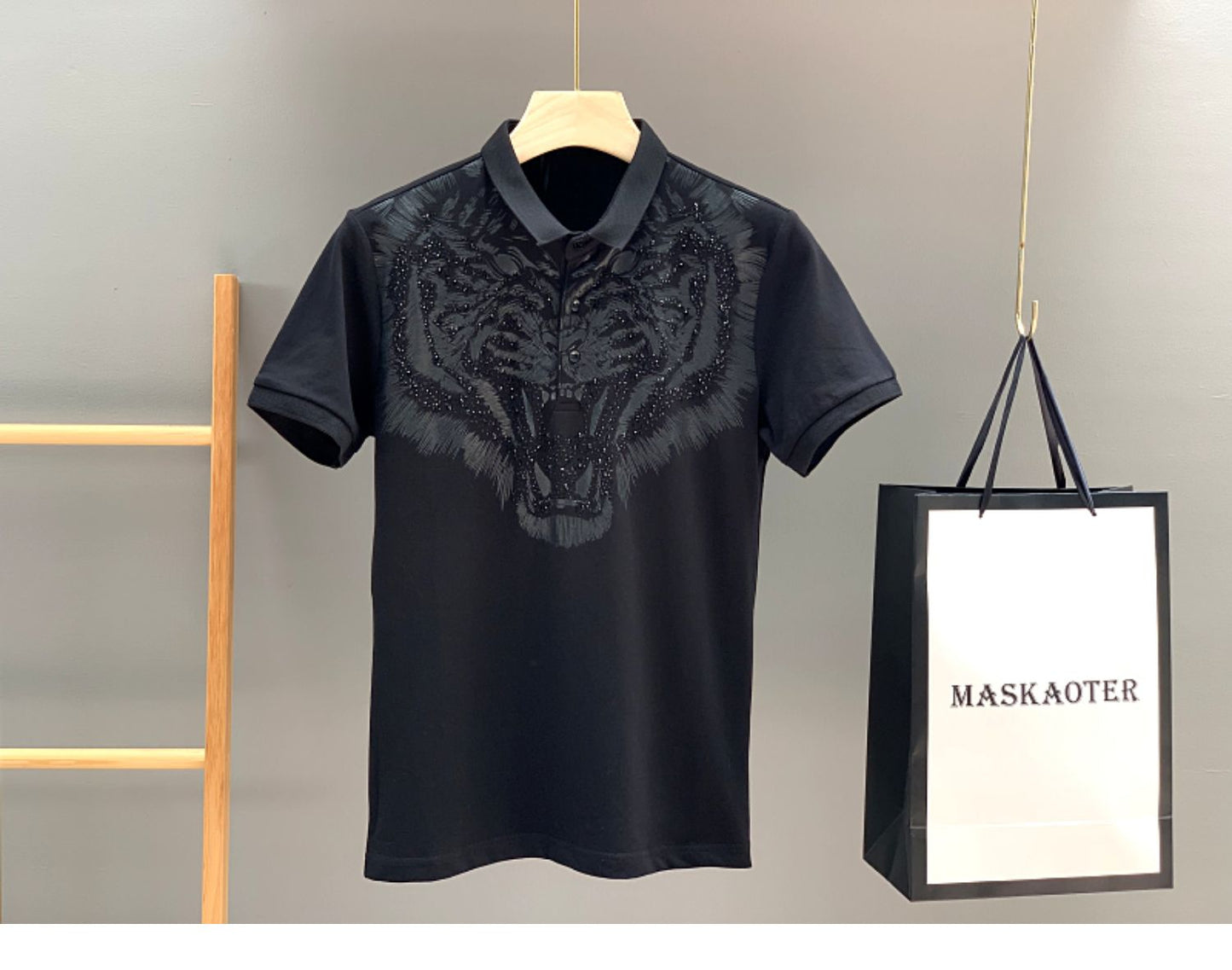 sanyamk 2022 New Arrival Tiger Head Printing Short Knitted Casual Solid Polos Summer Men T Shirt Men Leisure Cotton Tshirt