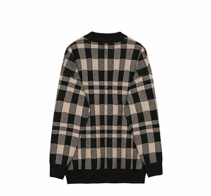 sanyamk Korean Fashion Vintage V-neck Plaid Sweater Male Autumn and Winter Casual Loose Men's V-neck Knitted Sweater for Men Pullover