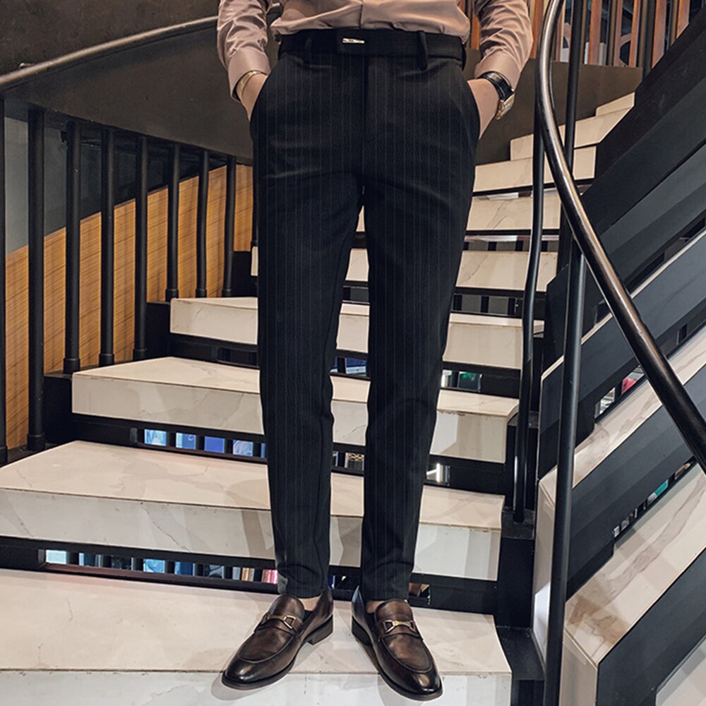 sanyamk Business British Style Elegant Striped Formal Suit Trousers Men's Off-shelf Slim-fit Fashion Gentleman Straight Casual Trousers