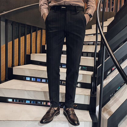 sanyamk Business British Style Elegant Striped Formal Suit Trousers Men's Off-shelf Slim-fit Fashion Gentleman Straight Casual Trousers