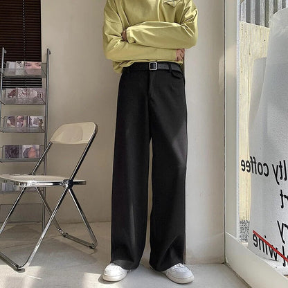 sanyamk Beige Coffee Black Woolen Suit Pants Men Fashion Social Mens Dress Pants Korean Loose Straight Pants Mens Formal Trousers M-5XL