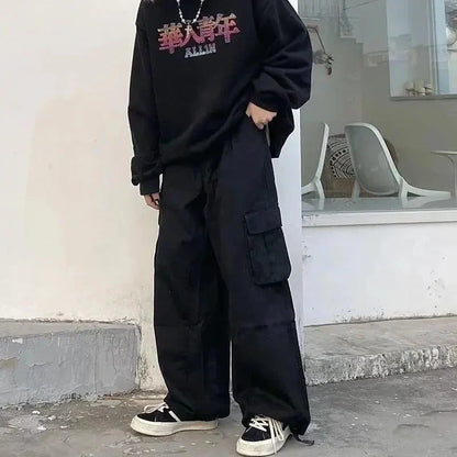 sanyamk Baggy Black Cargo Pants for Men Khaki Cargo Trousers Male Harajuku Loose Casual Autumn Japanese Streetwear Hip Hop Retro