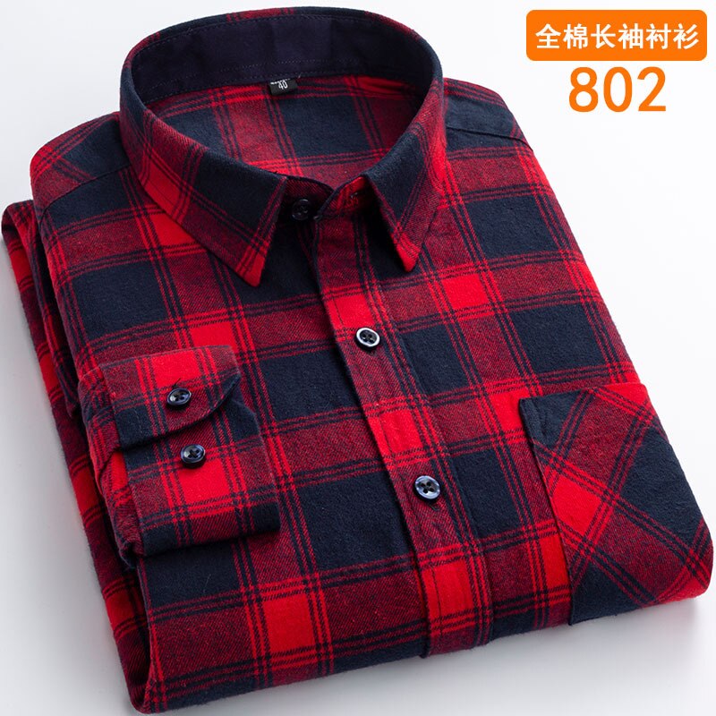 Bonsir 6XL autumn winter Flannel business casual iron free 100% cotton plaid long sleeve men's shirt large quality wrinkle resistant