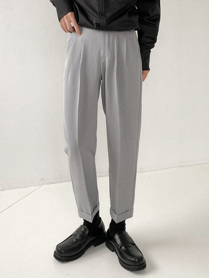 sanyamk Men's Suit Pants Spring Autumn Straight Korean Slim Fit Ankle-Length Men's Trend Versatile Trousers Solid Color