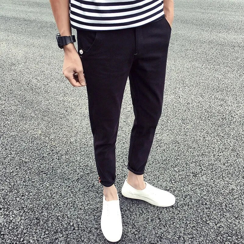 Bonsir Men's Pants Skinny Casual Trousers Korean Fashion Streetwear Slim Fit Spring Summer 9 Park Ankle Length Slacks