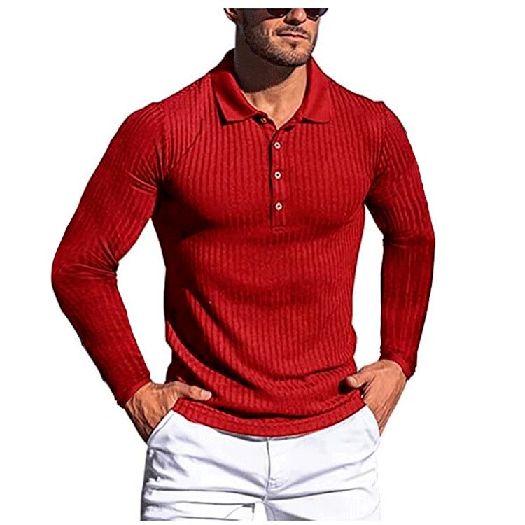 sanyamk New Polo Men Solid Stripe Fitness Outdoor Elasticity Long Sleeve Polo Shirts for Men Fashion Stand Collar Mens Shirts