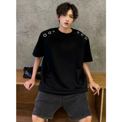 sanyamk  -  Summer Men's Fashion T-shirts Wide Shoulder Big Syelet Short Sleeve Tees Black Hip Hop High Street Oversized Clothing