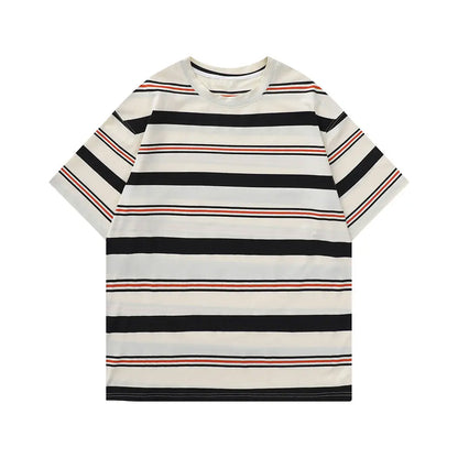 sanyamk Summer Street Men and Women Trendy Retro Stripe Round Neck Short Sleeve American Hip Hop Loose Casual T-shirt Top harajuku y2k