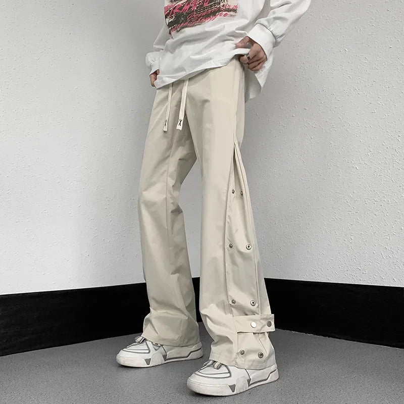 Bonsir Wide Leg Pants Men Sports Tracksuit Botton Slit Oversize Trousers Male Loose Casual Streetwear Hip Hop Spring and Autumn