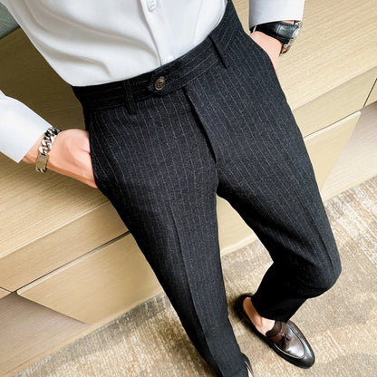 sanyamk Men's Spring Autumn New Fashion Business Casual stripe Suit Trousers Male Solid Color Straight Pants Men Loose Cotton Pants