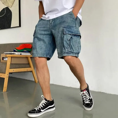 sanyamk Denim Shorts Men Summer Jeans Shorts Korean Fashion Clothing Knee Length Streetwear Bermuda Shorts