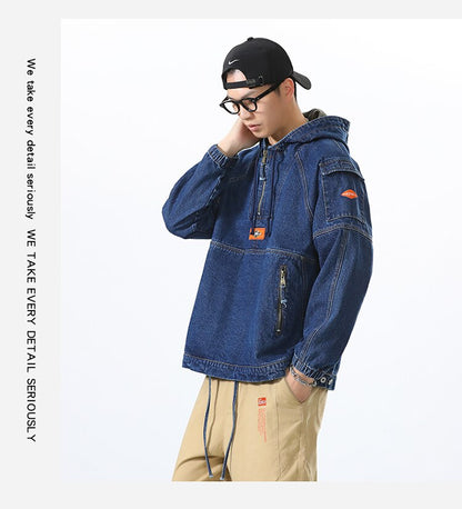 sanyamk spring new hooded sports casual sweater 100% cotton loose Korean style stitching denim jacket jacket brand men's clothing