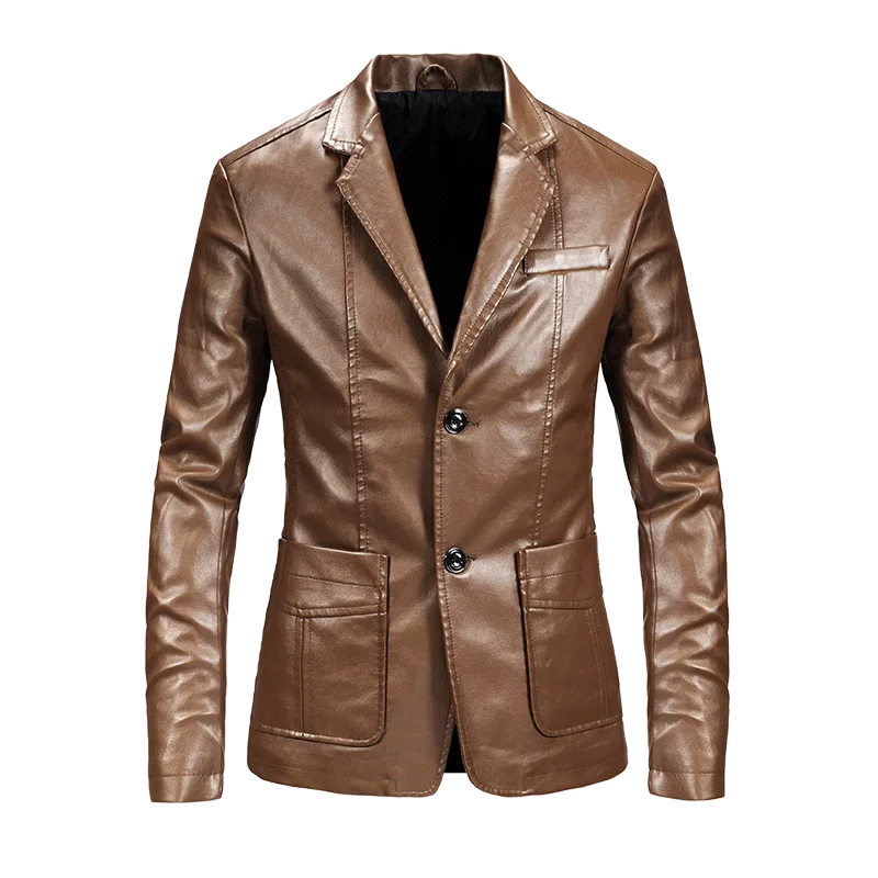 sanyamk Spring Autumn Men's Fashion Casual Motorcycle Leather Coat / Male Slim Fit Solid Colour Single Breasted Pu Suit Jacket