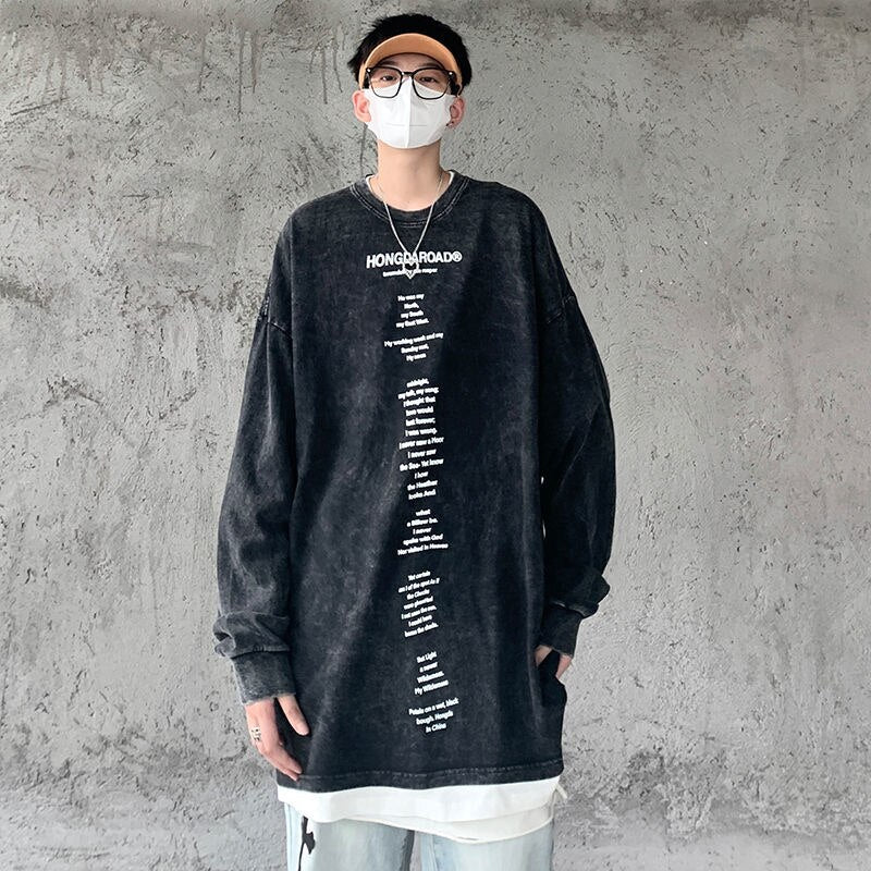 sanyamk Letter Graphic Men's Long Sleeve T-shirt Vintage Fashion Casual Loose Pullovers New Hip Hop Male Tops Clothing