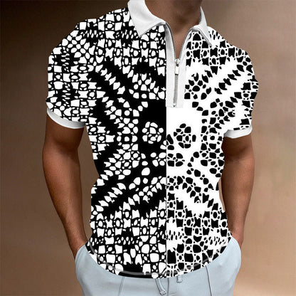 sanyamk T Shirt For 2022 Latest Tops Personality Geometric 3D Printing Casual Short Sleeve Zipper Polo Shirt Men's Clothing y2k Clothes