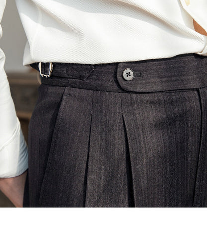sanyamk High Waist Business Dress Pants Men Ankle Length Office Social Slim Fit Suit Pant Classic Streetwear Trousers Pantalones Hombre