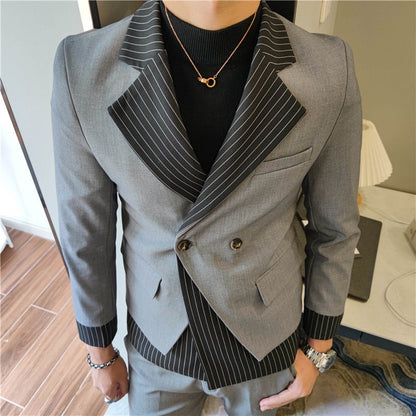 sanyamk Korean Patchwork Suit 2 Piece Suit Blazer Men Suit Set Slim Fit Tuxedo Suit Blazer Suit Men Stylish Blazer Stage Party Club
