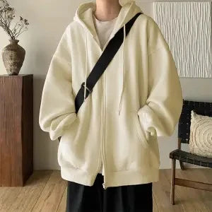 sanyamk Cotton Zipper Cardigan Men Spring Autumn Winter Tide Loose Casual American Retro Lazy Hundred Hooded Jacket Soft and Comfortable