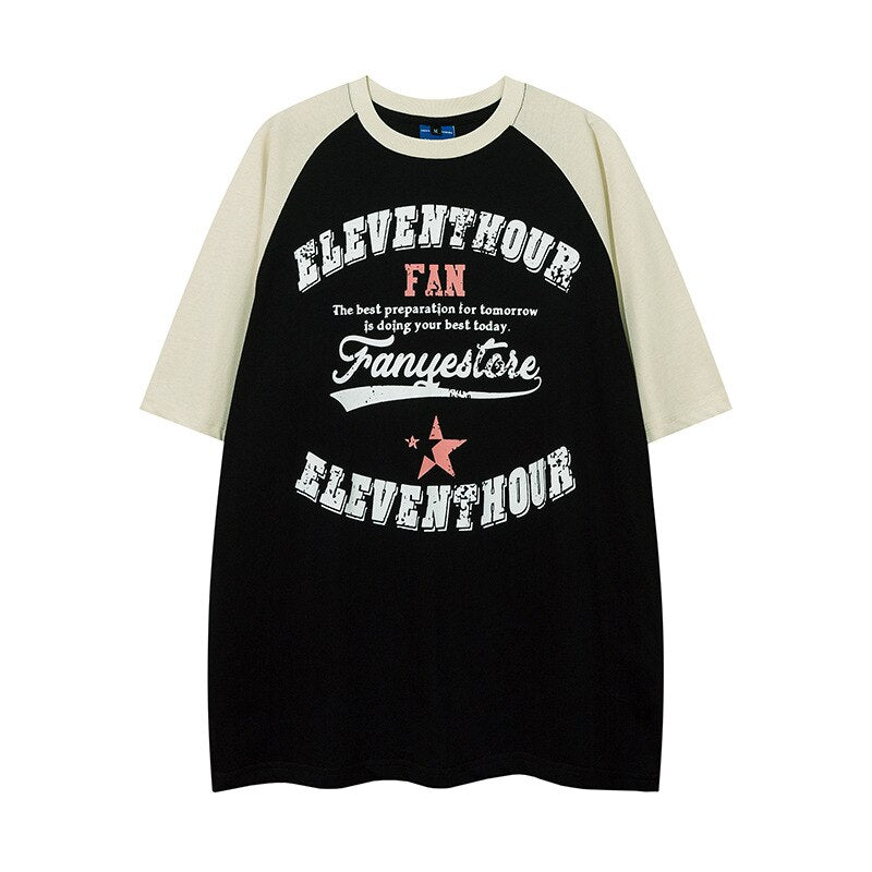 sanyamk Men's Vintage T-Shirts Printed Short Sleeve Tshirts Streetwear Summer New Casual Harajuku Fashion Loose Raglan Sleeve Tops Tees