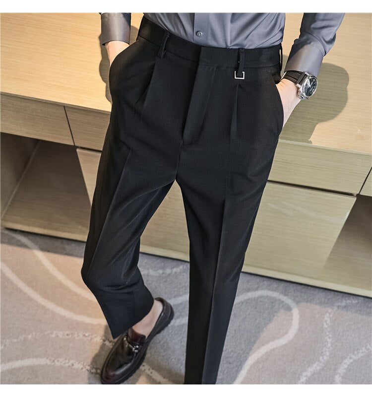 sanyamk Autumn Winter Thickening Business Dress Pants Men Elastic Slim Fit Suit Pants Solid Color Casual Office Social Trousers