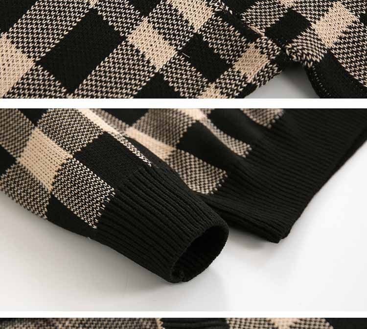 sanyamk Korean Fashion Vintage V-neck Plaid Sweater Male Autumn and Winter Casual Loose Men's V-neck Knitted Sweater for Men Pullover