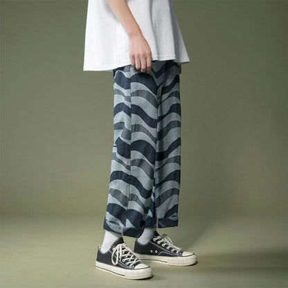 Bonsir Blue Water ripple Streetwear Oversize Jeans Men Harajuku Baggy Wide Leg Pants Straight Loose Hip Hop Denim Pants Male 2XL-S