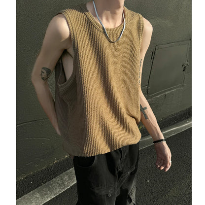 sanyamk Men O-Neck Sleeveless Vertical Stripe TShirts Summer Loose Casual Tank Tops Man Fashion Oversized Singlets Male Clothing