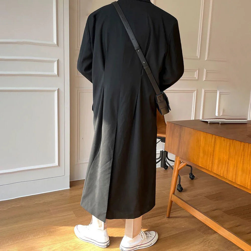 sanyamk Coat Men's Mid-Length Autumn New Men'S Korean Style Trendy Loose Over-The-Knee Casual Retro Comfortable Simple Suit Collar Coat