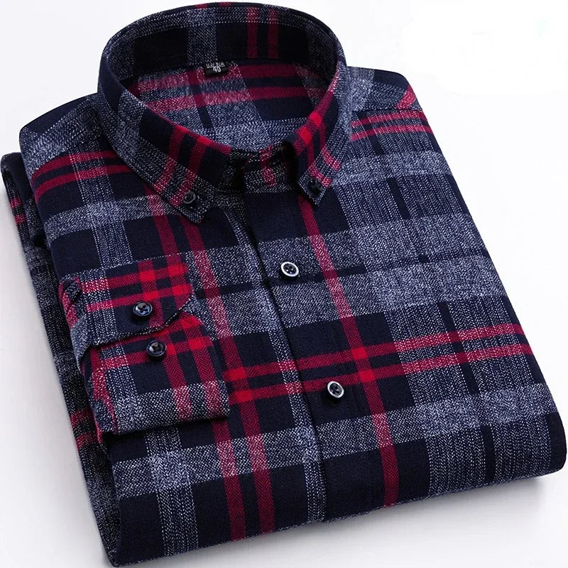 sanyamk Pure Cotton Men's Plaid Shirt Long Sleeve Regular Fit Men Casual Oversized Shirt Leisure Autumn Male Blouse New Plus Size