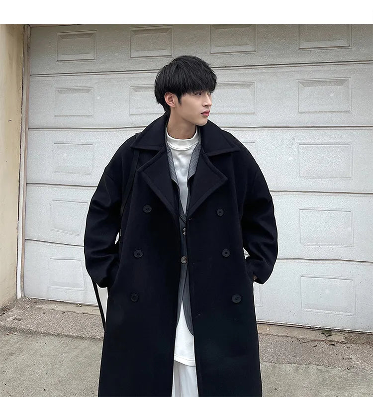 Bonsir Autumn/Winter Mid Length Woolen Coat Men's Thickened Windbreaker Overcoat Loose Large Handsome Parka Fashion Daily Men Clothing