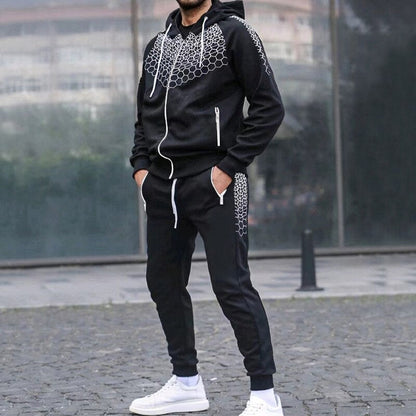 Bonsir Fashion Graphic Print Tracksuit Men Casual Hoodies Two Piece Sets Autumn Mens Long Sleeve Hooded Sweatshirt And Pants Suits Male