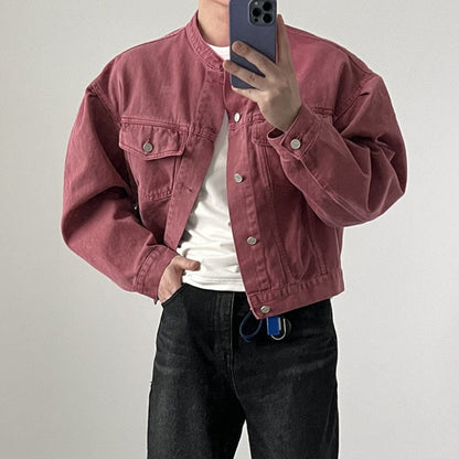 sanyamk Spring Short Denim Jacket Men Slim Fit Fashion Casual Pocket Denim Jackets Mens Streetwear Korean Hip-hop Bomber Jacket Men