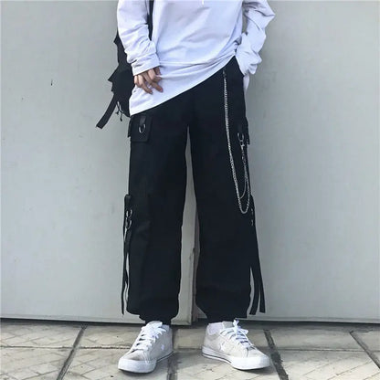 sanyamk Techwear Pant Sets Men Punk 3 Piece Outfits Black Cargo Pants Long Sleeve Shirts Korean Streetwear Hip Hop Spring