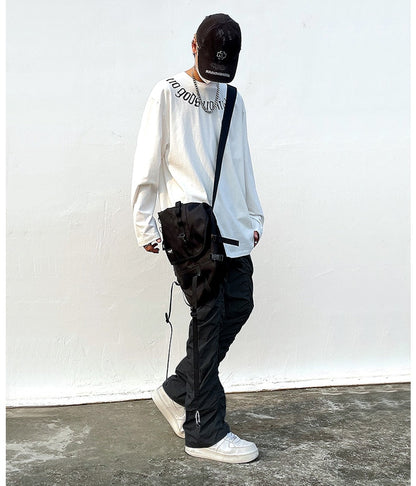 sanyamk Sets With Pants Man Harajuku Punk Men's Streetwear Black Hip Hop Fashion Clothing Casual Tactical Trousers Y2k Goth Flared