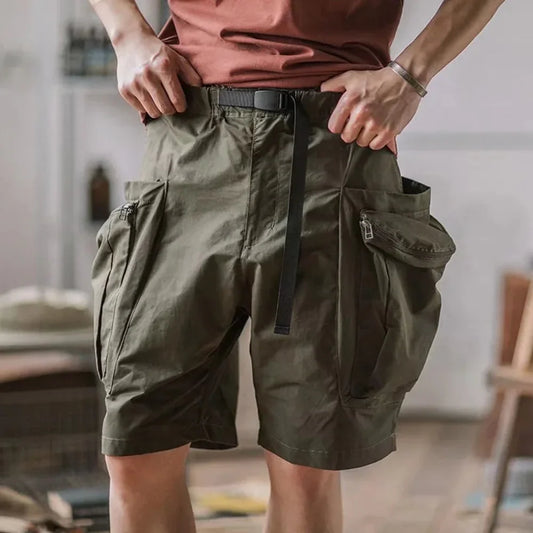 Bonsir Summer Cargo Pants Men's Vintage Belt Design Safari Style Shorts Fashion Casual Baggy Pocket Zipper Sports Knee Length Trousers