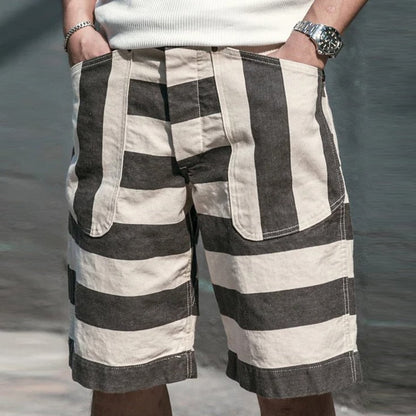 sanyamk Men's Stripe Printed Retro Utility Shorts