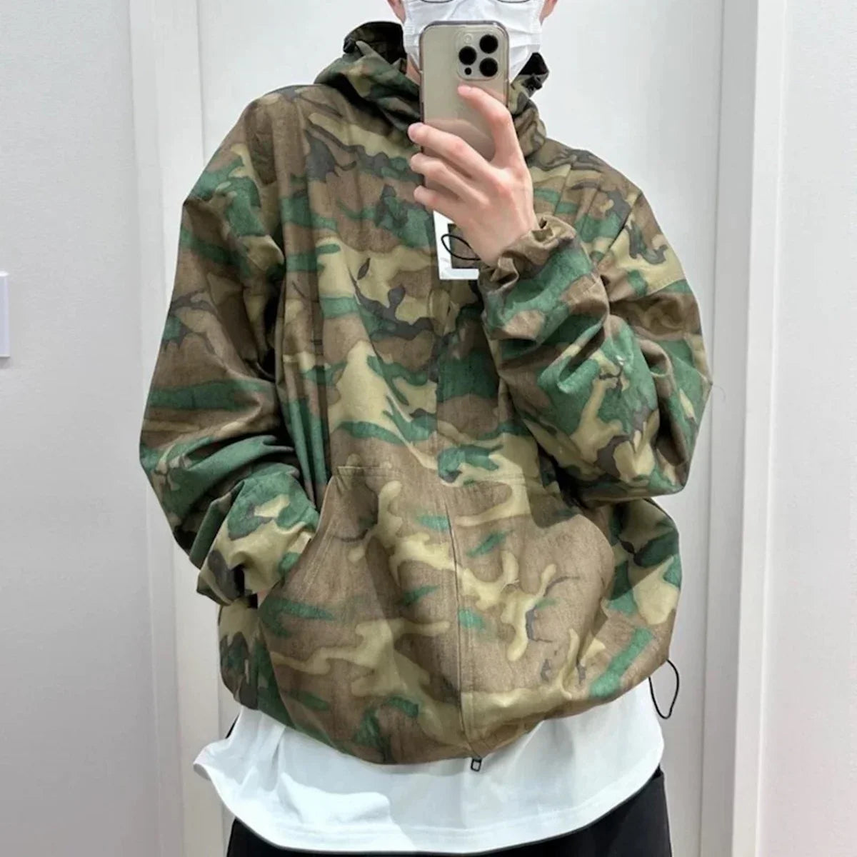 sanyamk Streetwear Color Match Camouflage Hooded Jacket for Men and Women Windbreaker Casual Loose Coat Outwear Baggy Patchwork Clothes