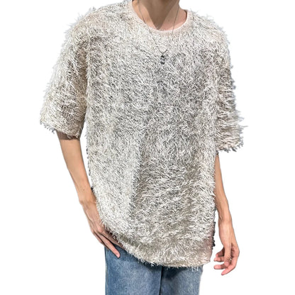 sanyamk  -  Men Women Sequin Tassels Stage Fashion Show Loose Casual Short Sleeve Tee Shirts Unisex T-shirt Party Clothing Couple Tshirts