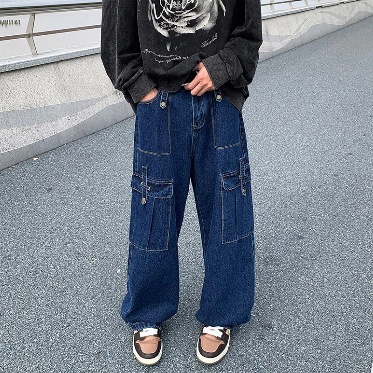 sanyamk Streetwear Spring Autumn Baggy Jeans Men Blue Wide Leg Denim Men's Pants Casual Fashion Oversize Straight Trousers