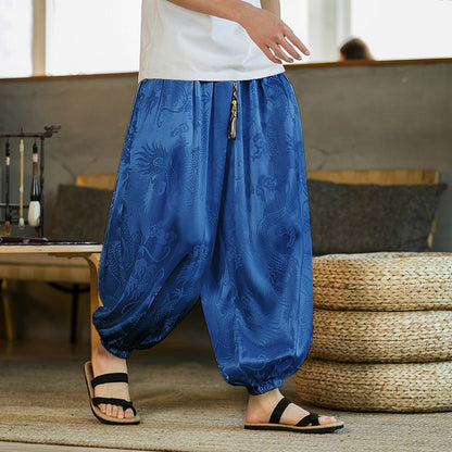 Bonsir Summer Thin Ice Silk Pants with Dragon Print Pants Hiphop Cool sweatpants women new high quality baggy streetwear