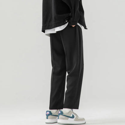 sanyamk   -  Solid Color Suit Pants Men Fashion Society Mens Dress Pants Korean Loose Straight Wide Leg Pants Mens Office Formal Trousers
