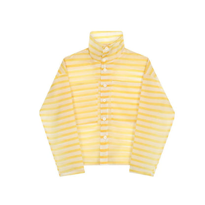 sanyamk 2024 Spring Summer Stylish Loose Stripe Translucent Design Casual Shirt Jacket Men's Sunscreen Clothes Tops Beach