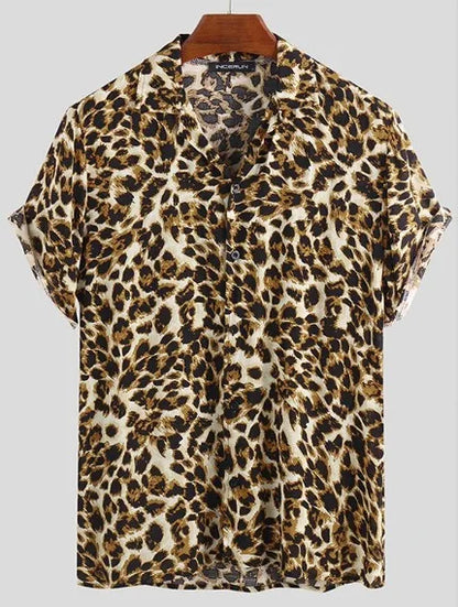 sanyamk New Leopard Print Men's Trend Shirt Blouse