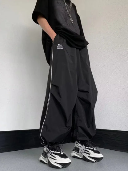 Bonsir Men's Sports Pants Men Baggy Parachute Pants Y2K Oversize Joggers Streetwear Tracksuit Black Wide Leg Trousers Male