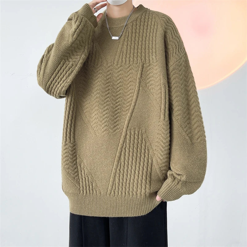 sanyamk  -  Vintage Style Men's Sweaters Knitted Twist Long Sleeve Pullovers Outwear Fashion Oversize Streetwear Jumper for Man Plus Size