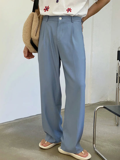 sanyamk -  Men's New Korean Style Business Casual Trousers Suit Pants Solid Zipper Fly Button Loose Straight Ins Trends 2D0122