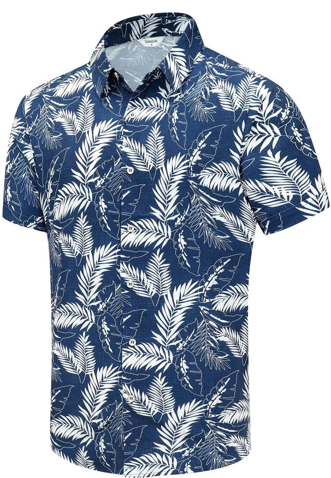 sanyamk Casual Men's Hawaiian Shirt Short-sleeved Lapel T-shirt Printed Large Size Spring and Summer Cool Top for Men