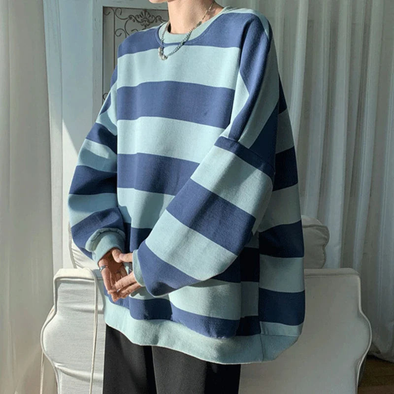 sanyamk  -  Men Women Classic Striped Hoodies Couple O-neck Loose Sweatshirt Spring Autumn Male Hip Hop Streetwear Casual Trend Pullovers